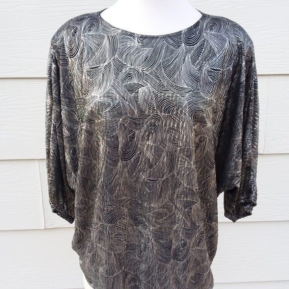 Vintage Black & Gold Jeri Marque Blouse M - Picture 5 of 12